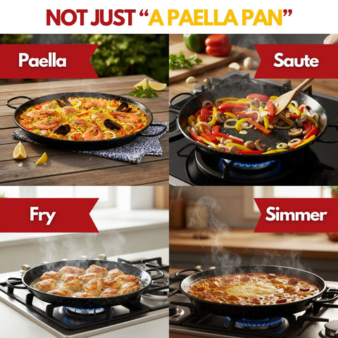 Paelluxe side profile showing pan depth and sturdy handles for large portions