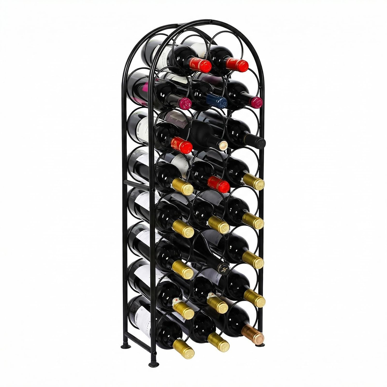 PAG arched wine rack front view showing full bottle capacity and organization benefit