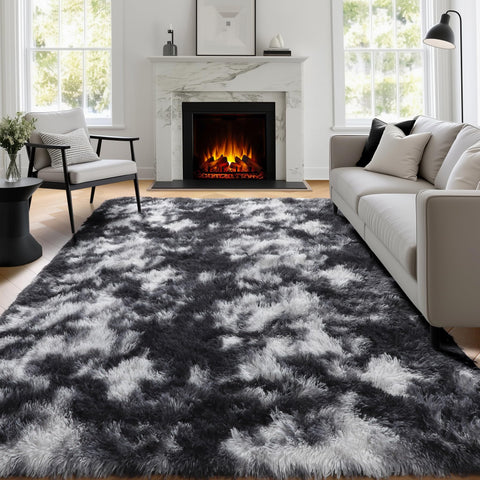 PAGISOFE rug beside sofa showing 5x8 scale for room placement clarity
