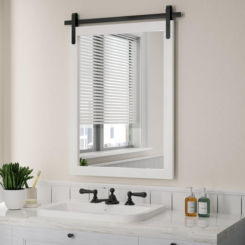 PAIHOME front view showing white farmhouse mirror and clean vanity benefit clarity