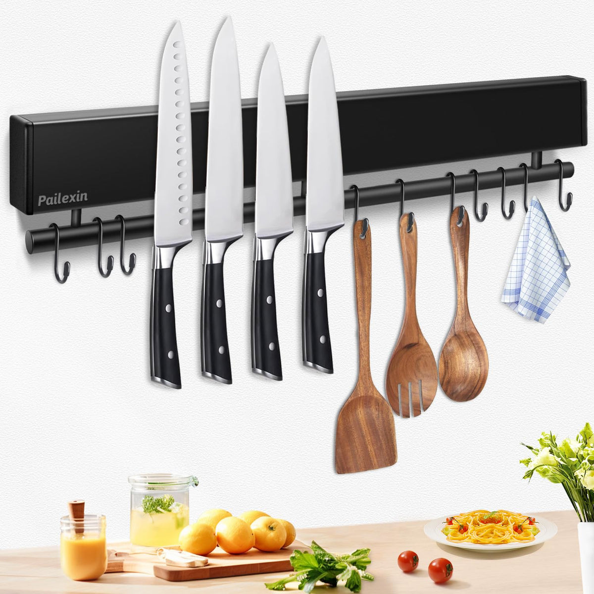 Pailexin front view of 17-inch black holder, neat countertop organization