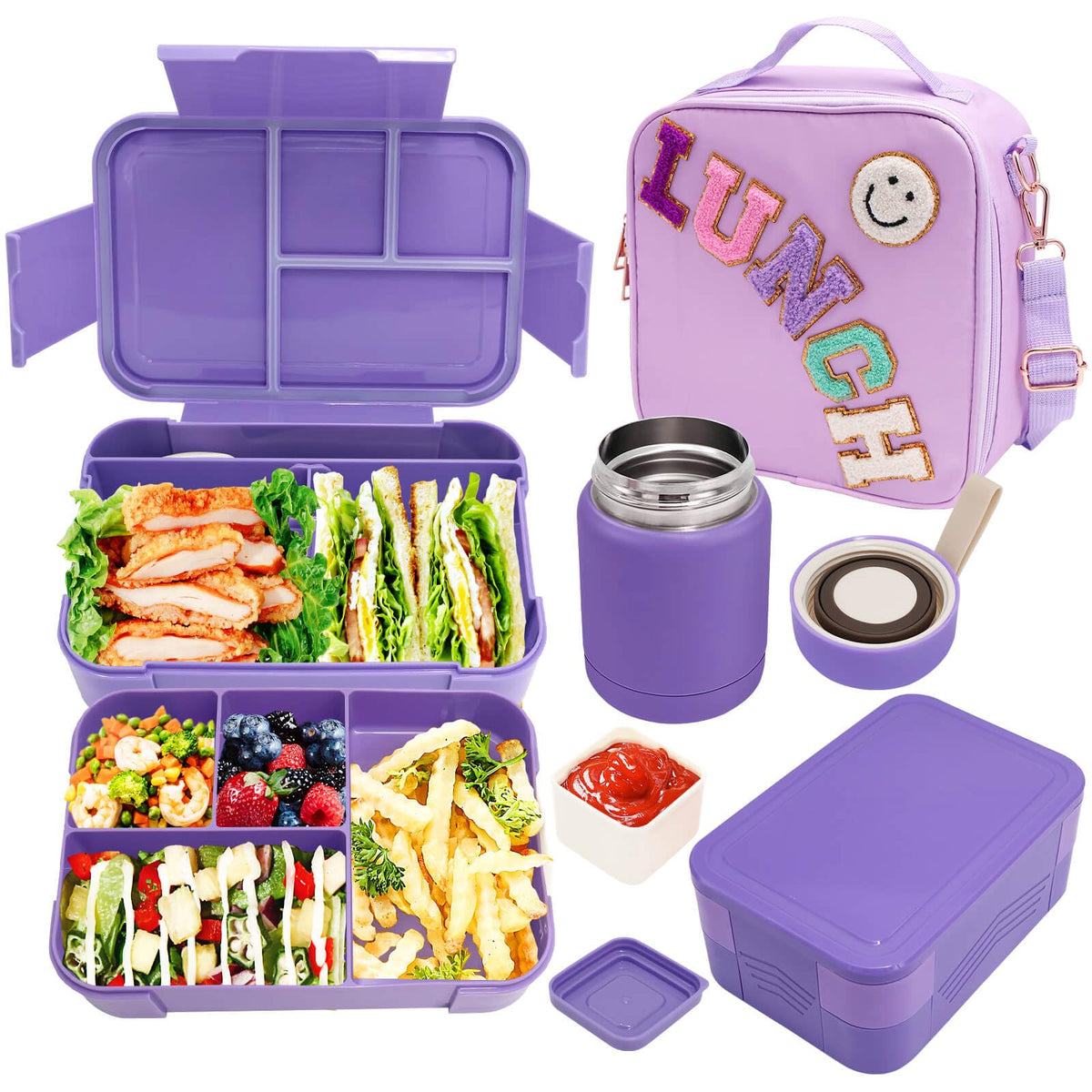 PainZieteg front view of the purple lunch set showing all pieces and convenience