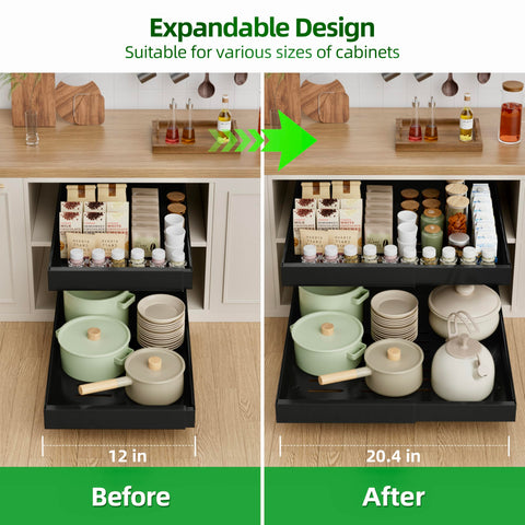 PAKETA installed in a kitchen cabinet pulled out to show easy access and improved organization