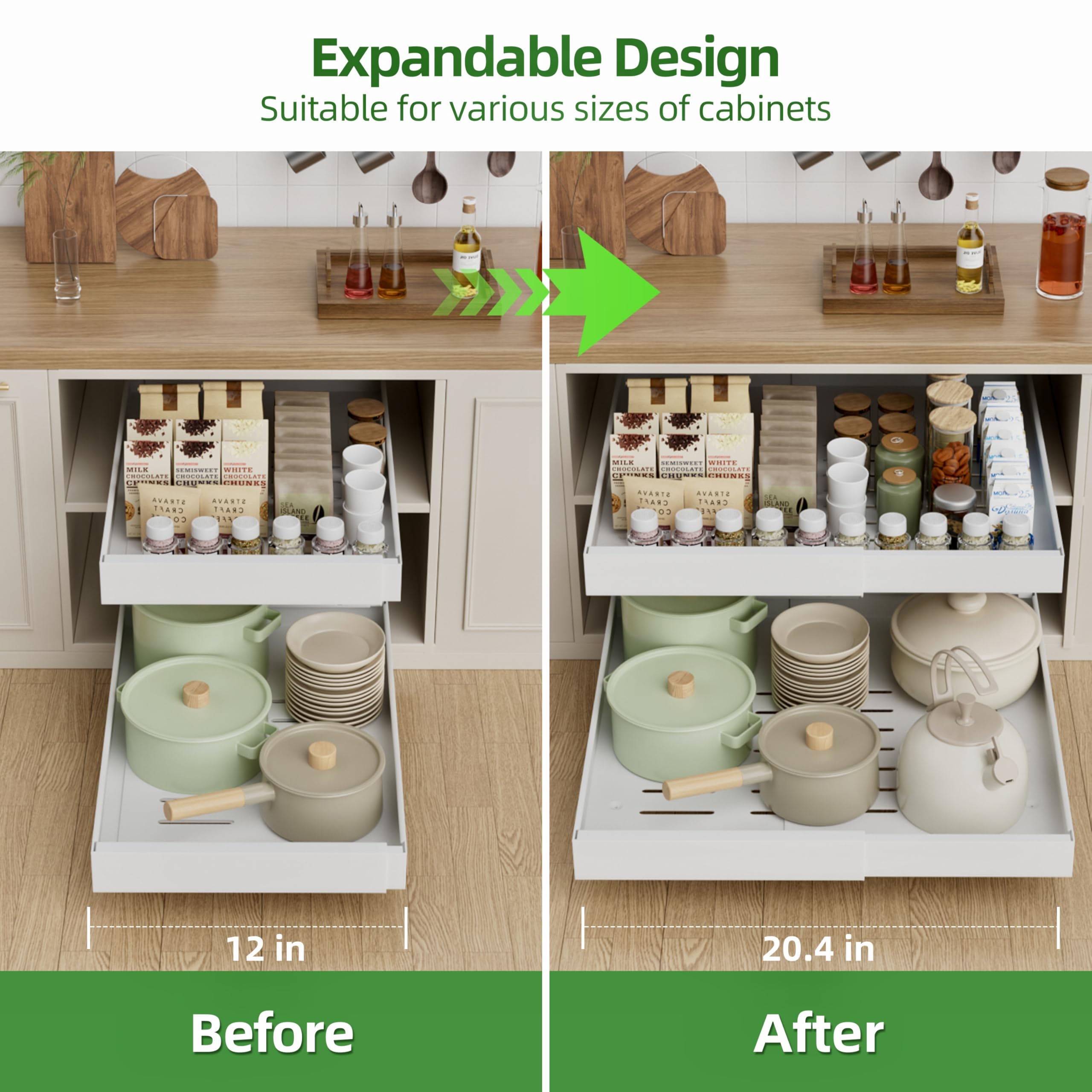 PAKETA installed inside kitchen base cabinet improving access and visibility