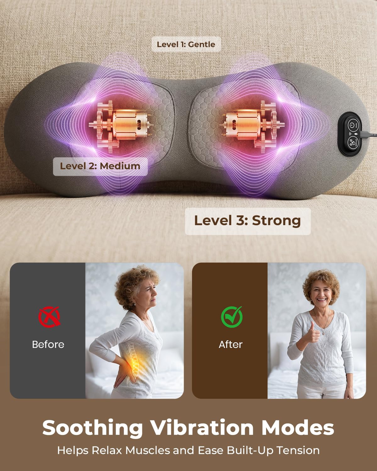 PakWizz lumbar pillow fitted on car seat for portable back comfort