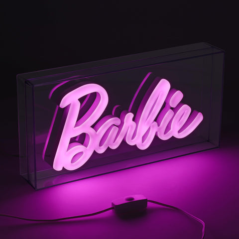 Paladone Barbie logo close-up of LED tubing texture highlighting crisp lines