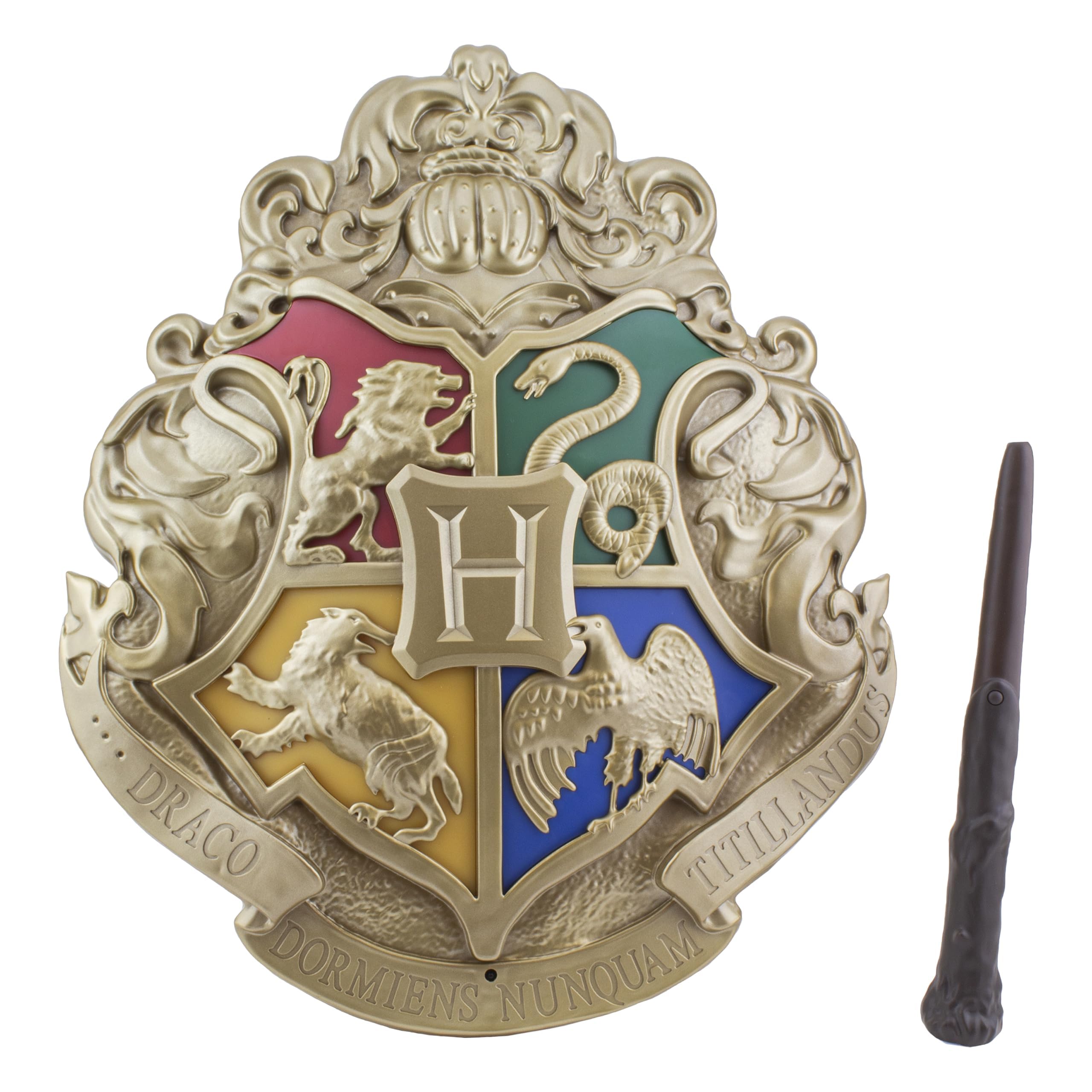 Paladone Hogwarts crest front view showing illuminated emblem and atmosphere