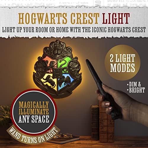 Paladone Hogwarts crest on nightstand showing cozy bedside lighting