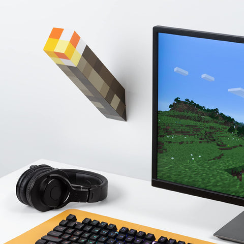 Paladone Minecraft torch on bedside table offering themed night light convenience for fans