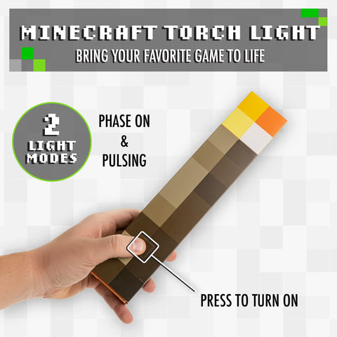 Paladone Minecraft torch lit in steady mode providing consistent soft light for desks and displays