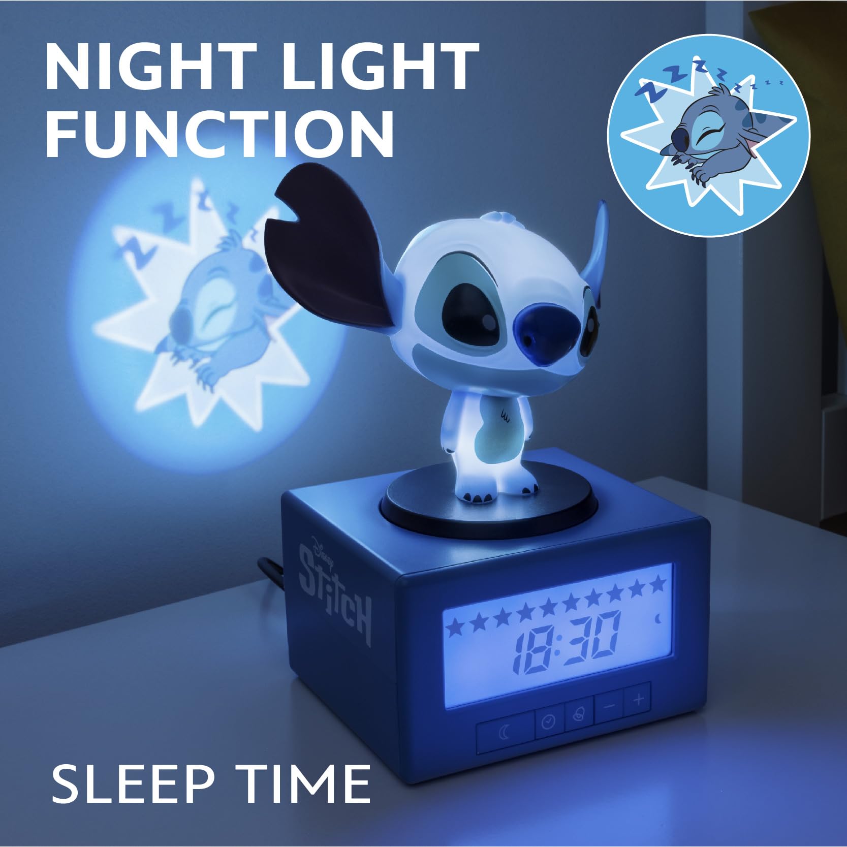 Paladone Stitch display and star countdown showing sleep time left for visual guidance