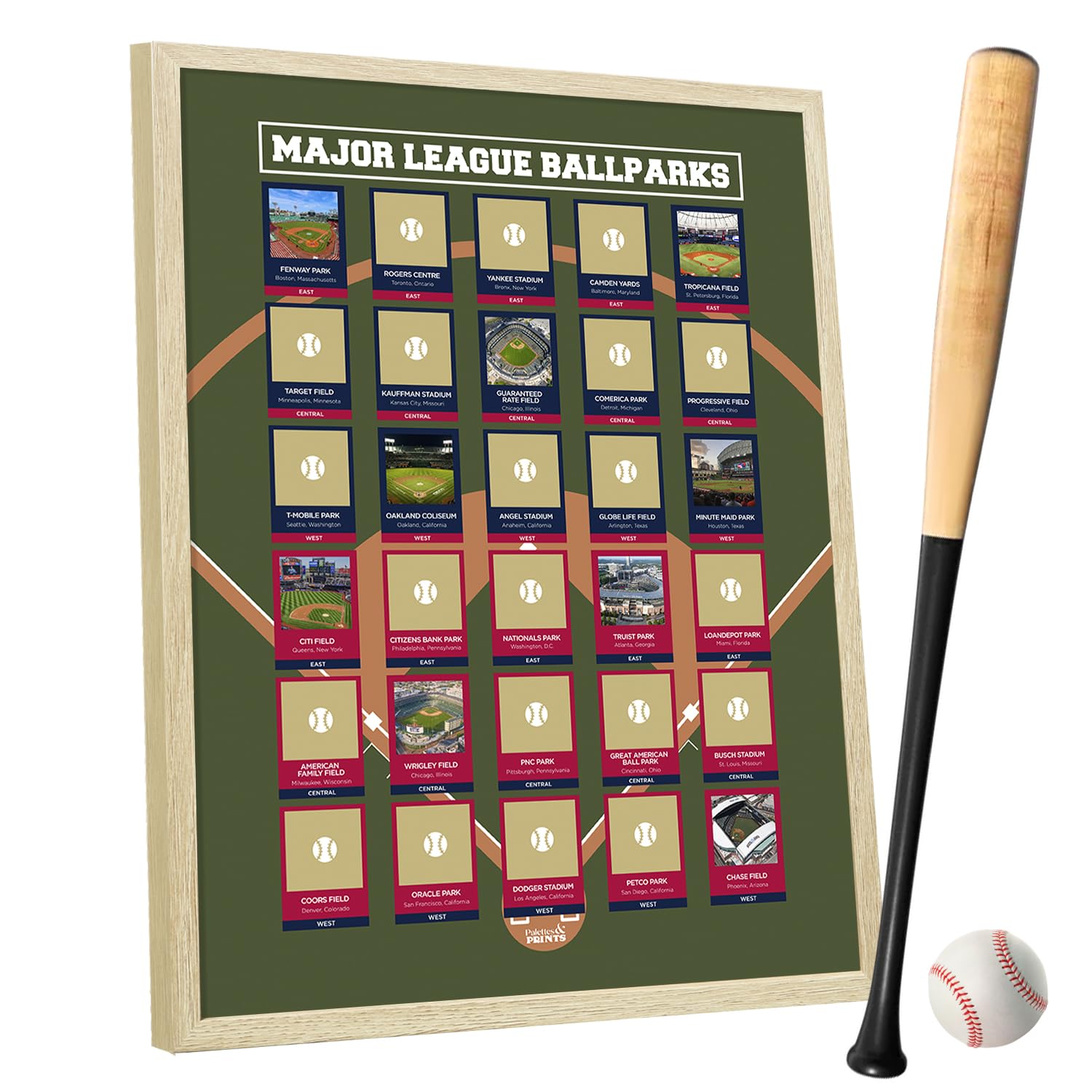 Palettes and Prints front view framed poster showing all 30 stadiums and decor appeal