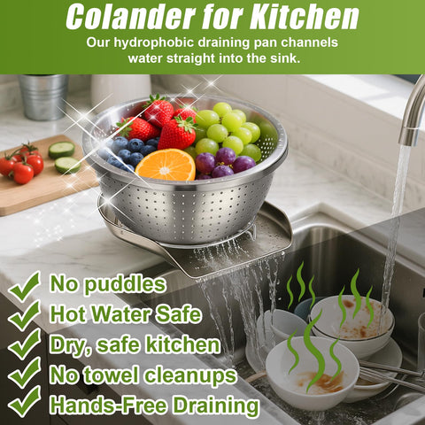 Palksky large colander full of cooked pasta demonstrating stable heavy-load draining