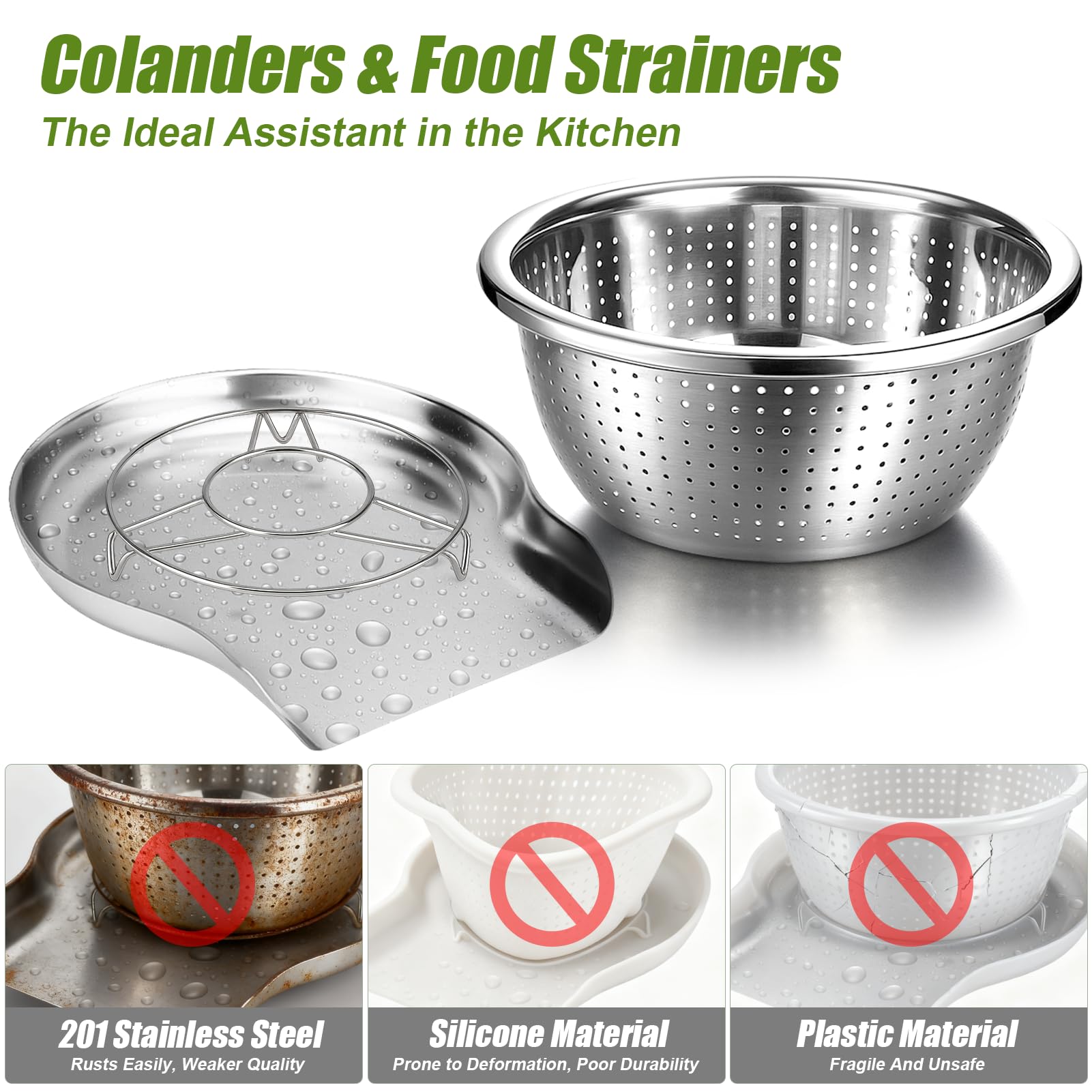 Palksky colander set beside sink faucet illustrating size and countertop fit