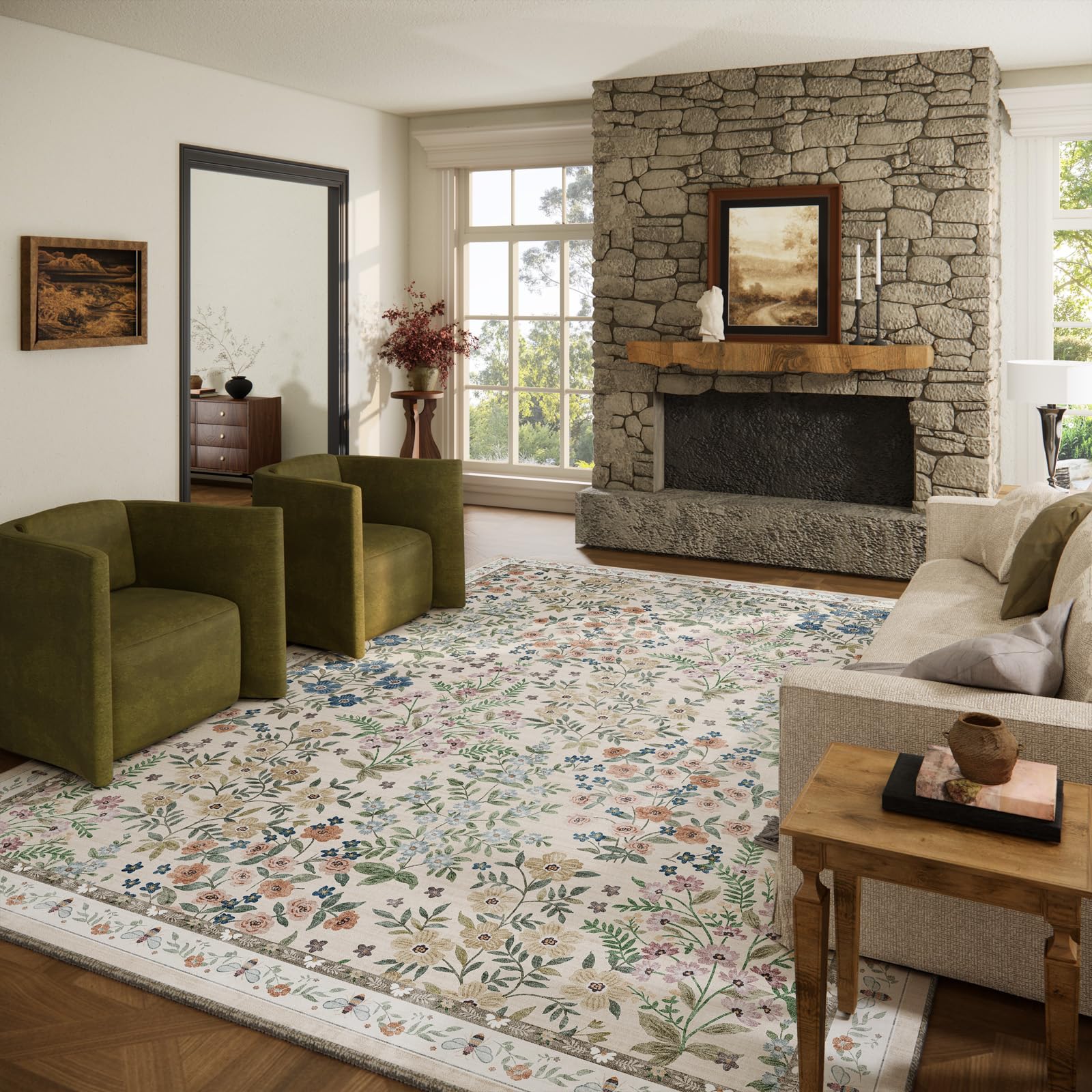 palohom front view 8x10 floral rug showing pattern and balance