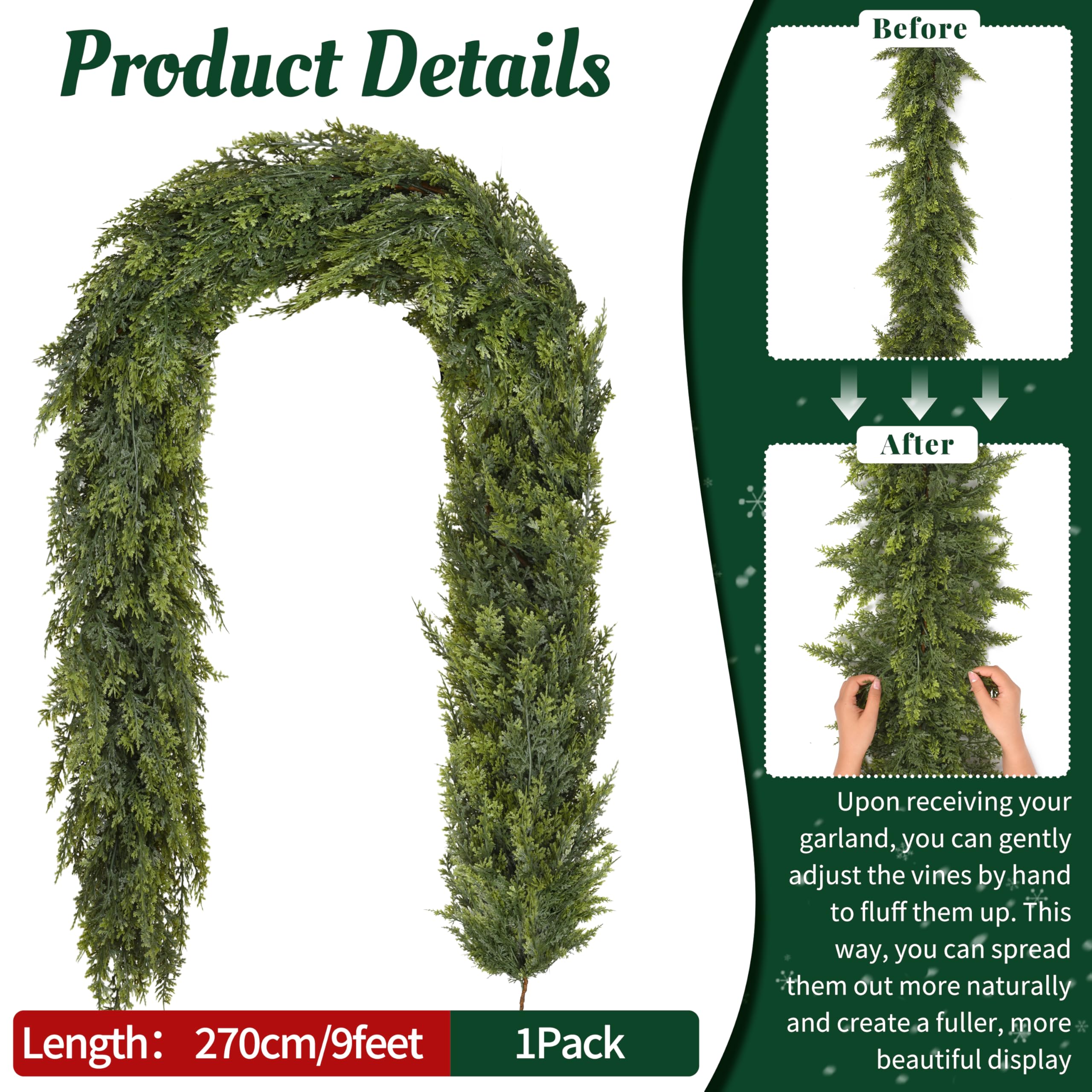 Palonu garland draped on mantel with lights showing decorative styling benefit