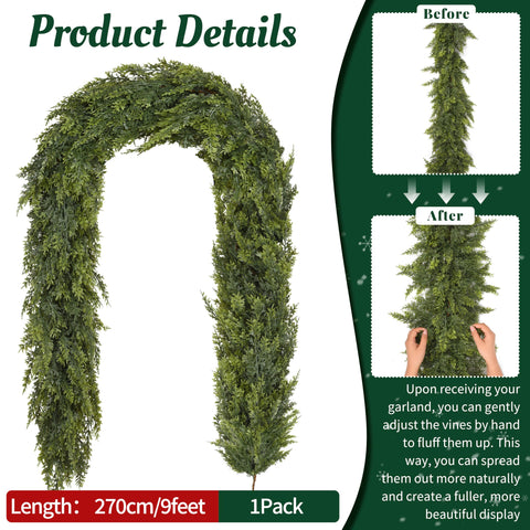 Palonu garland draped on mantel with lights showing decorative styling benefit