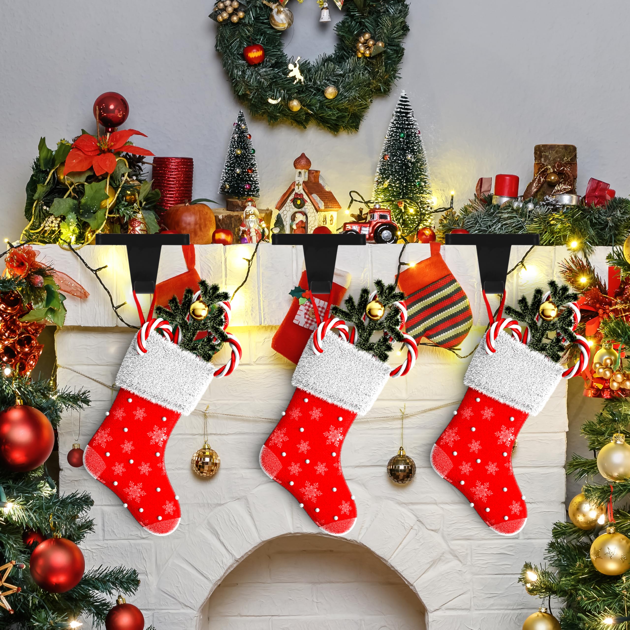 Palonu in-use on mantel with stockings showing festive display and stable support benefit