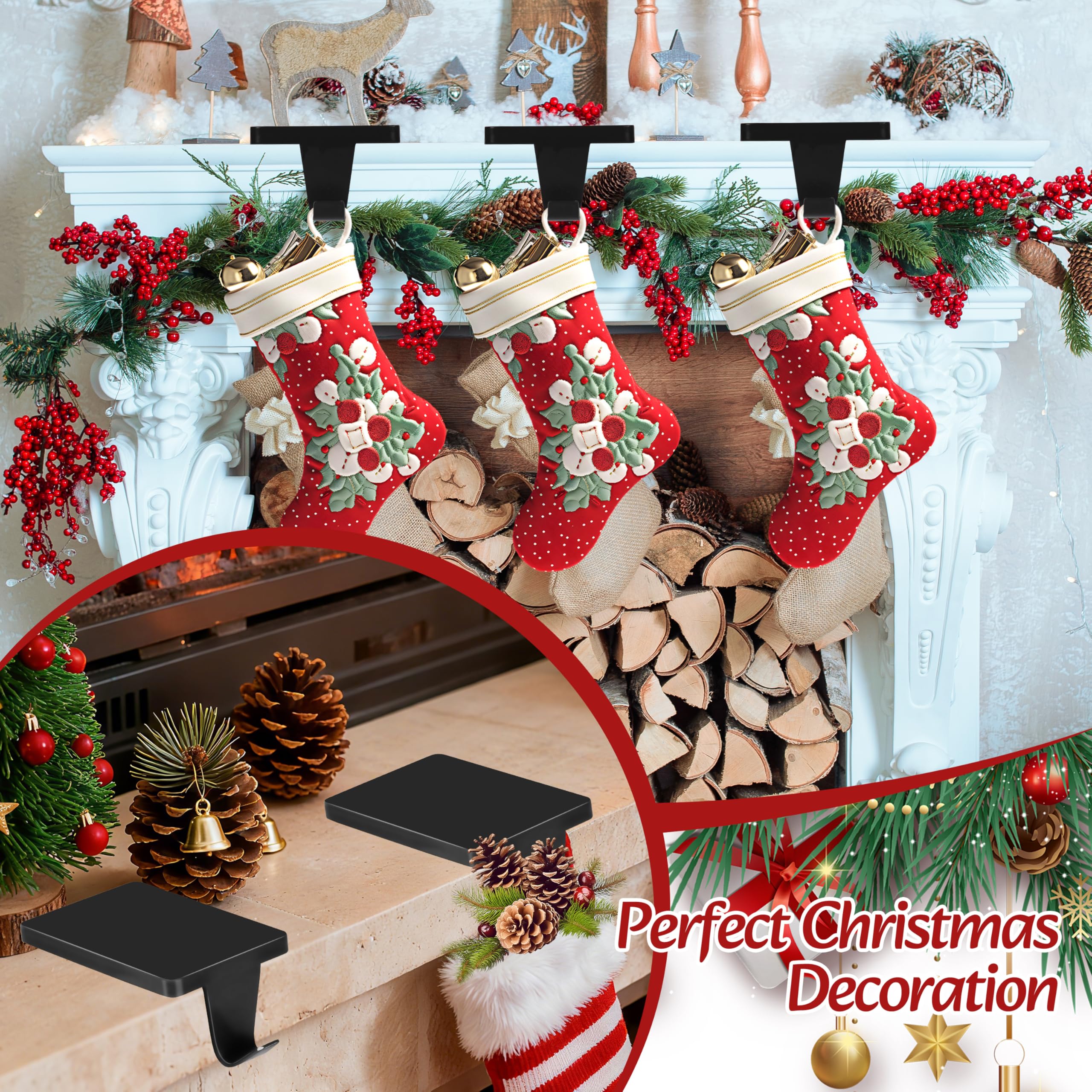 Palonu lifestyle mantel decor scene showing hangers used with garlands and lights to elevate ambiance