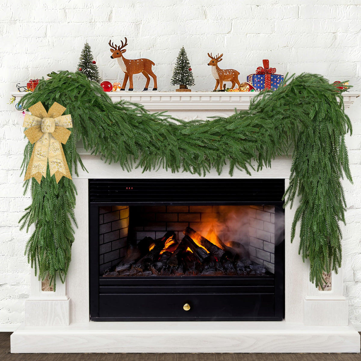 Palonu garland front view showing full lush Norfolk pine look and durable build
