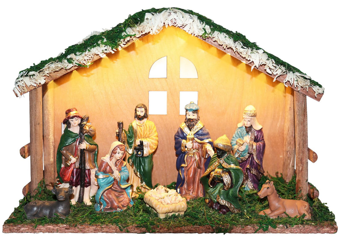 PALZIK front view of full nativity set showing complete tabletop scene and warmth