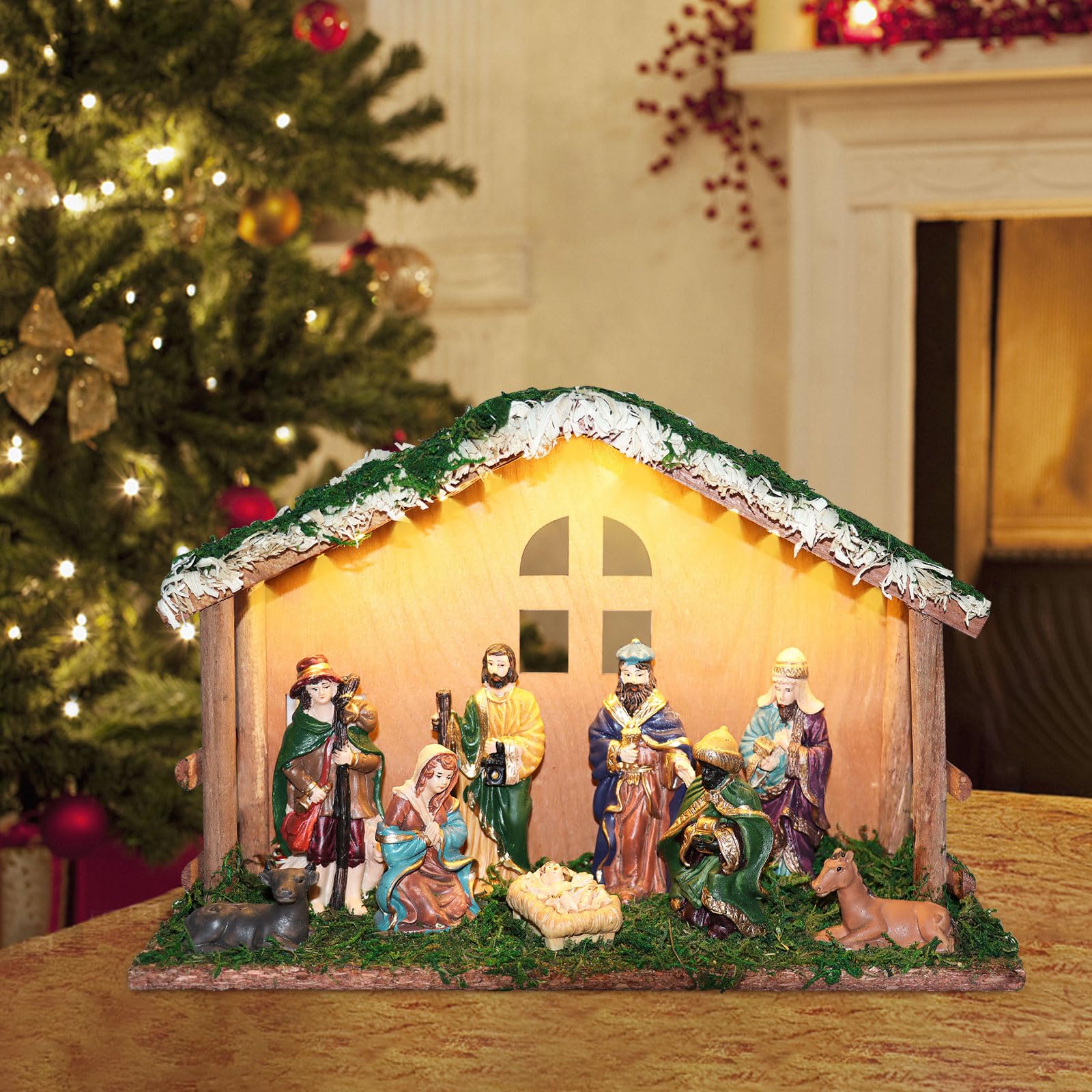 PALZIK nativity on mantel styled with holiday decor showing ideal placement