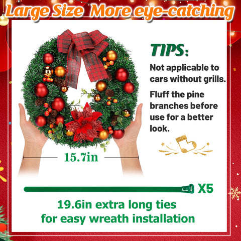 PAMASE wreath hung on front door showing versatile home and vehicle use