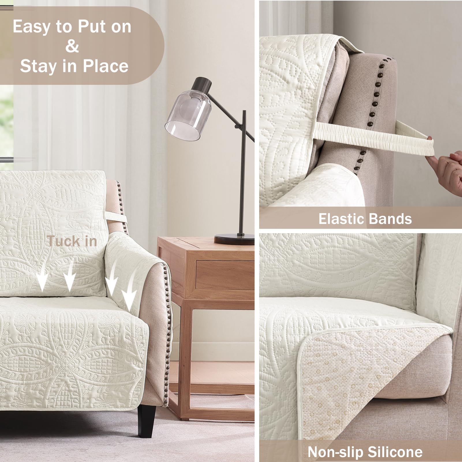 Pamhaven slipcover with dog on sofa demonstrating pet-friendly protection