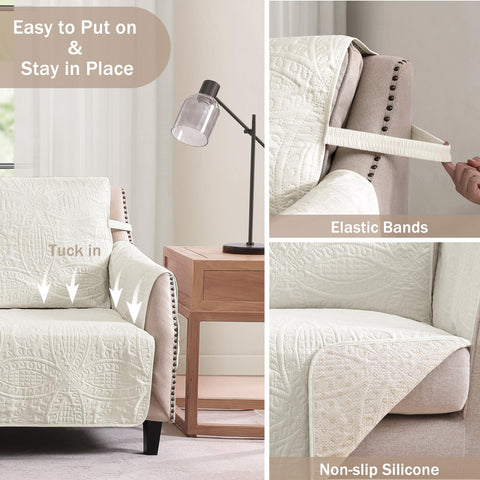 Pamhaven slipcover with dog on sofa demonstrating pet-friendly protection