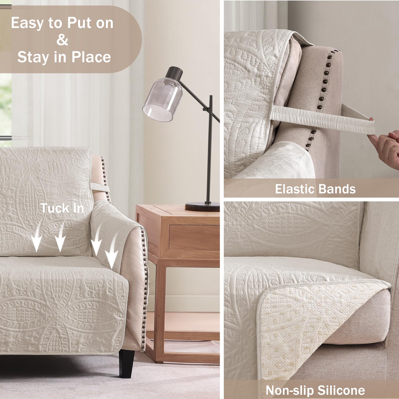 Pamhaven slipcover on living room sofa benefit: boosts room style and protection