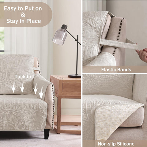 Pamhaven slipcover on living room sofa benefit: boosts room style and protection