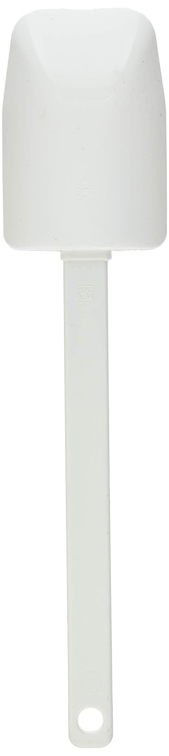 Pampered Chef scraper spatula scraping mixing bowl, flexible head removes batter cleanly and reduces waste