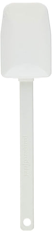 Pampered Chef scraper spatula front view showing fused silicone head and nylon handle, durable kitchen tool