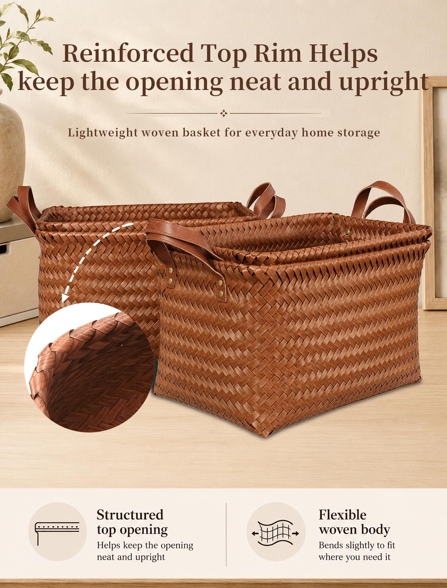 Panovox basket filled with folded linen showing tidy towel storage benefit