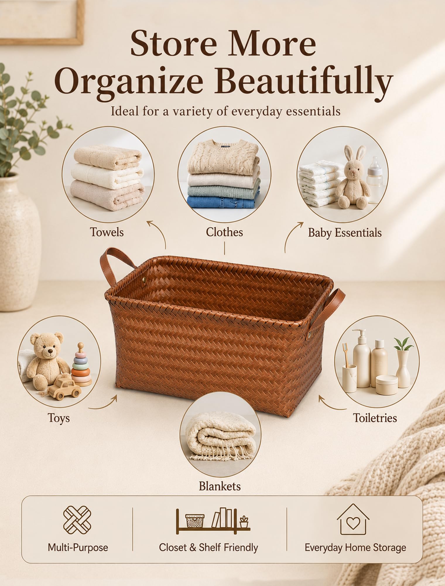 Panovox baskets placed on shelf demonstrating neat storage and curated look