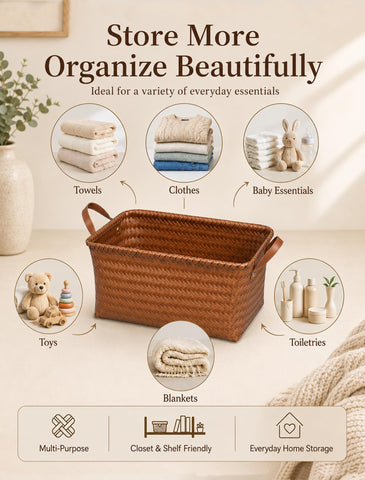 Panovox baskets placed on shelf demonstrating neat storage and curated look