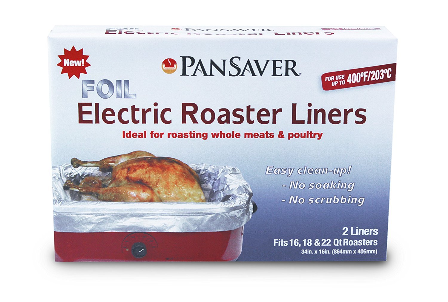 PanSaver foil roaster liner front view showing fit and easy cleanup benefit