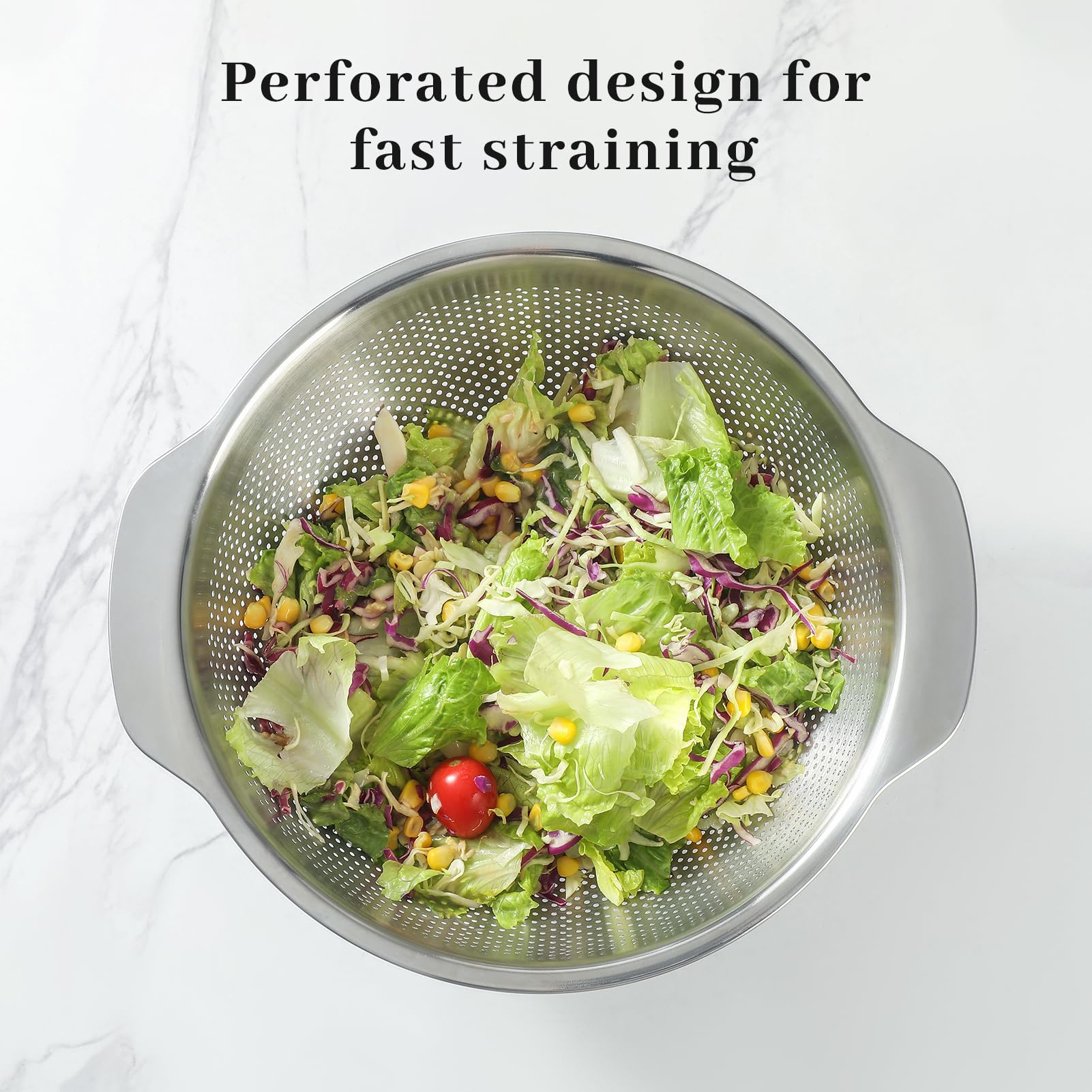 Paoli colander in sink in use rinsing vegetables for faster prep benefit