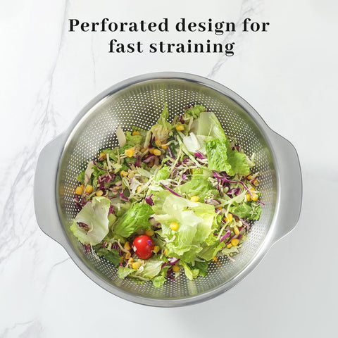 Paoli colander in sink in use rinsing vegetables for faster prep benefit