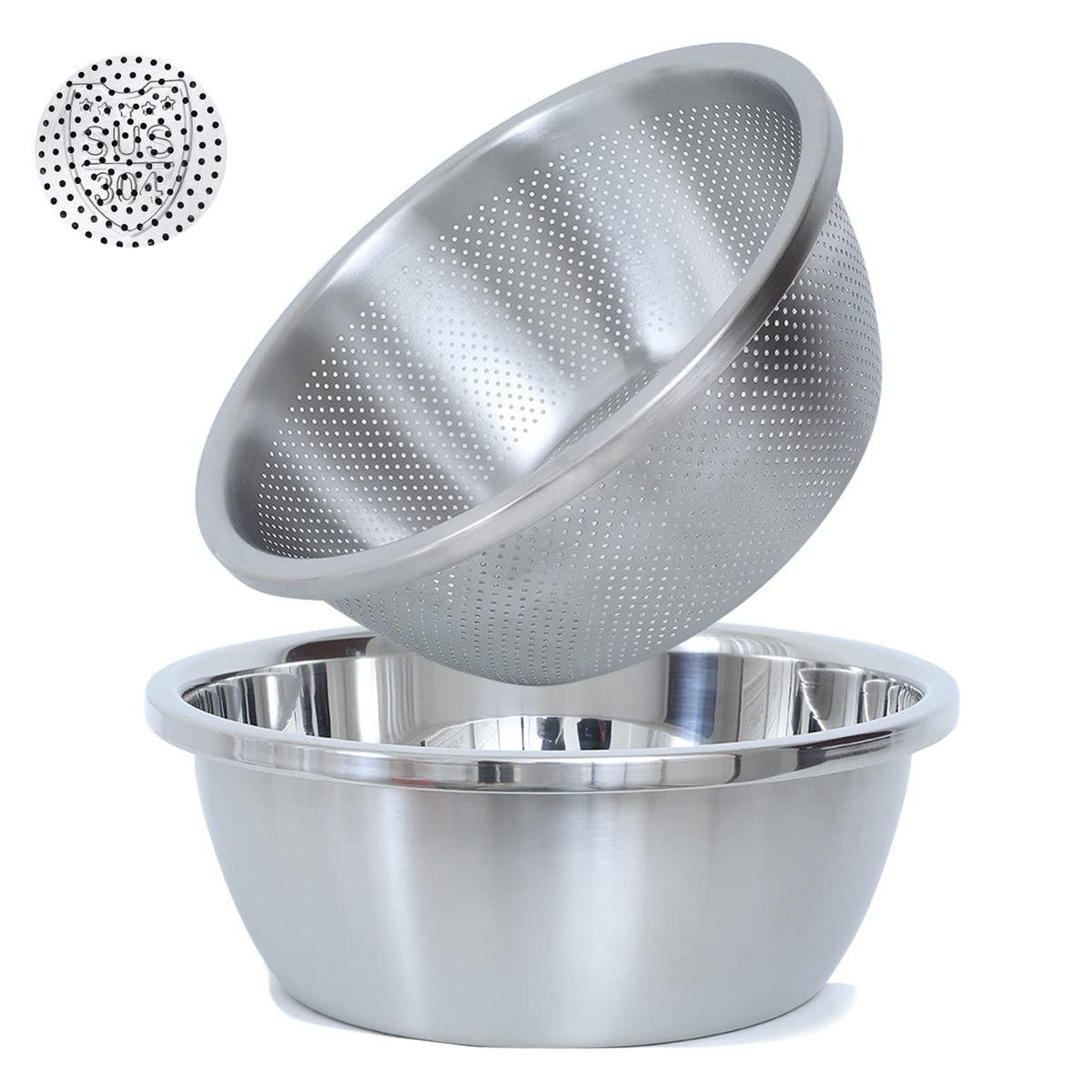 Paoli front view of colander and bowl showing nesting and space-saving benefit