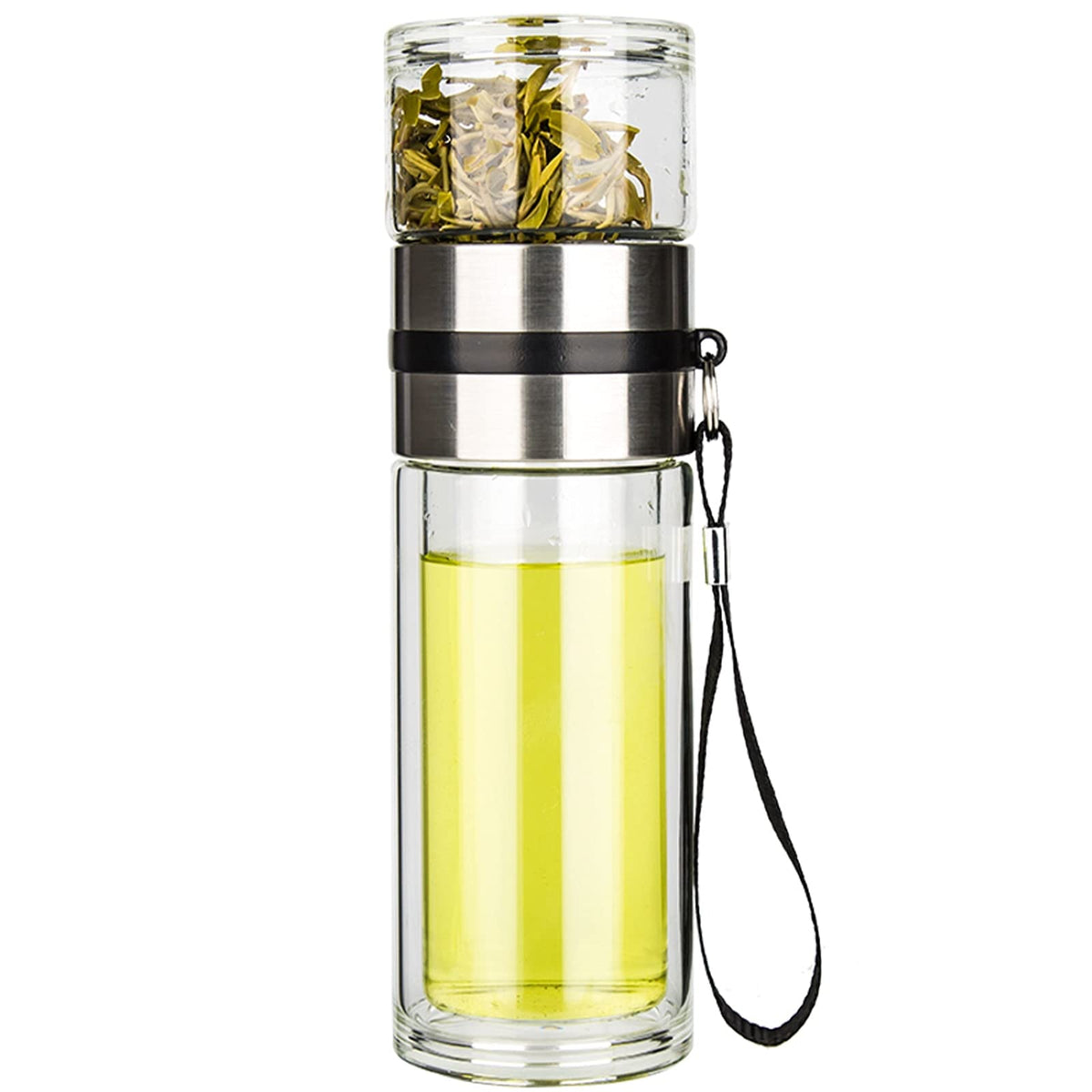 PARACITY front view showing double-wall glass bottle and secure lid for travel