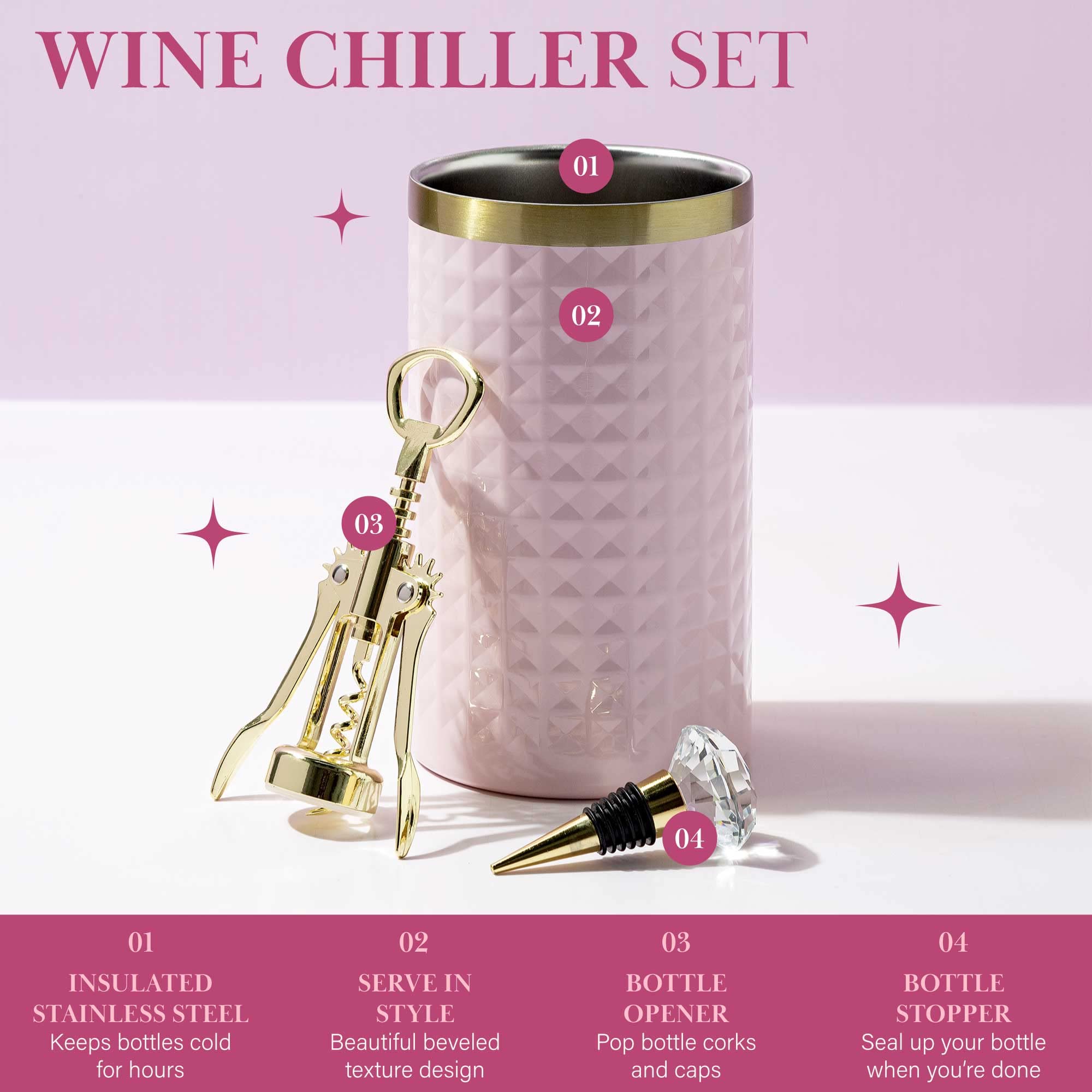 Paris Hilton chiller with bottle inserted demonstrating secure insulation benefit