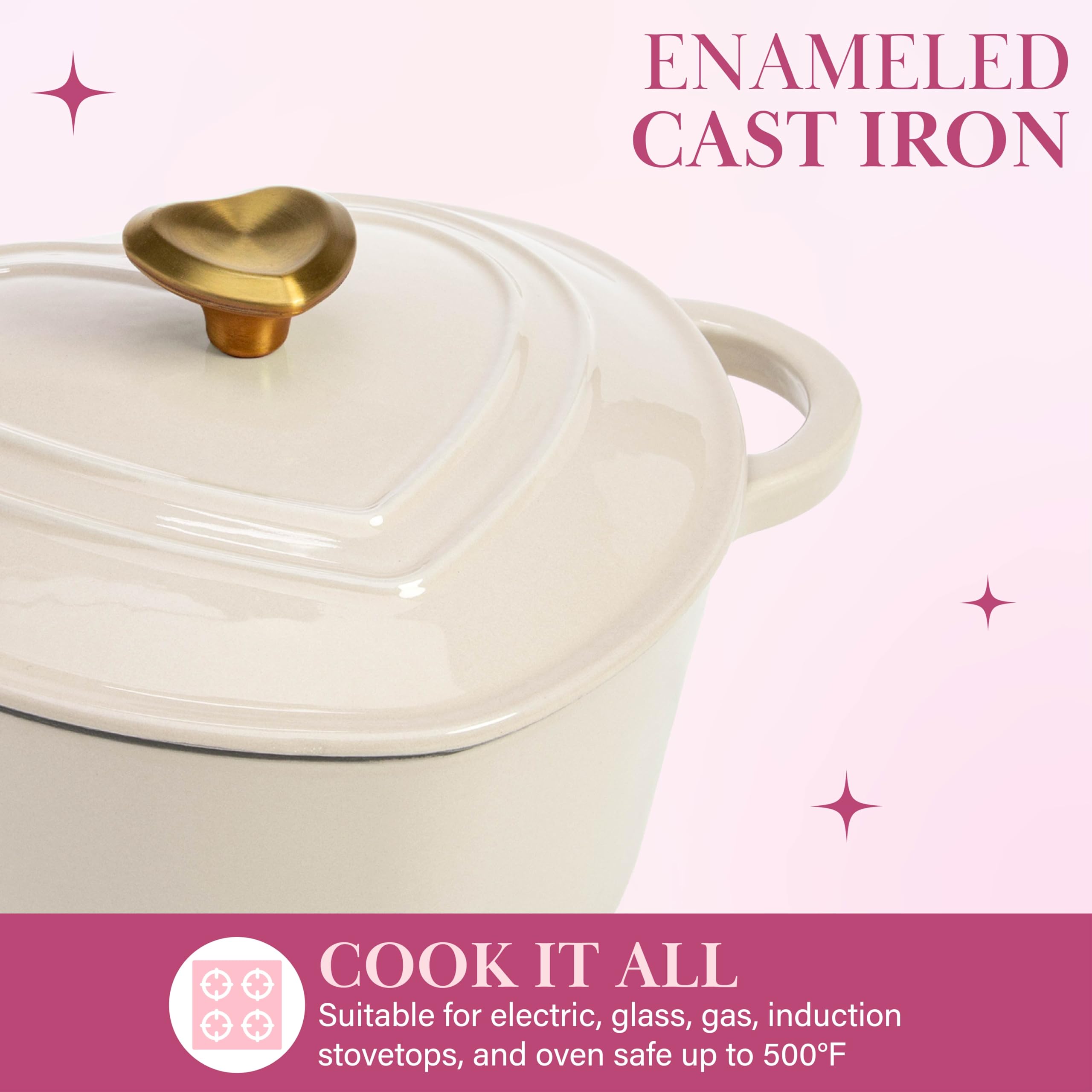 Paris Hilton Dutch oven on induction stove showing cooktop compatibility and even heating