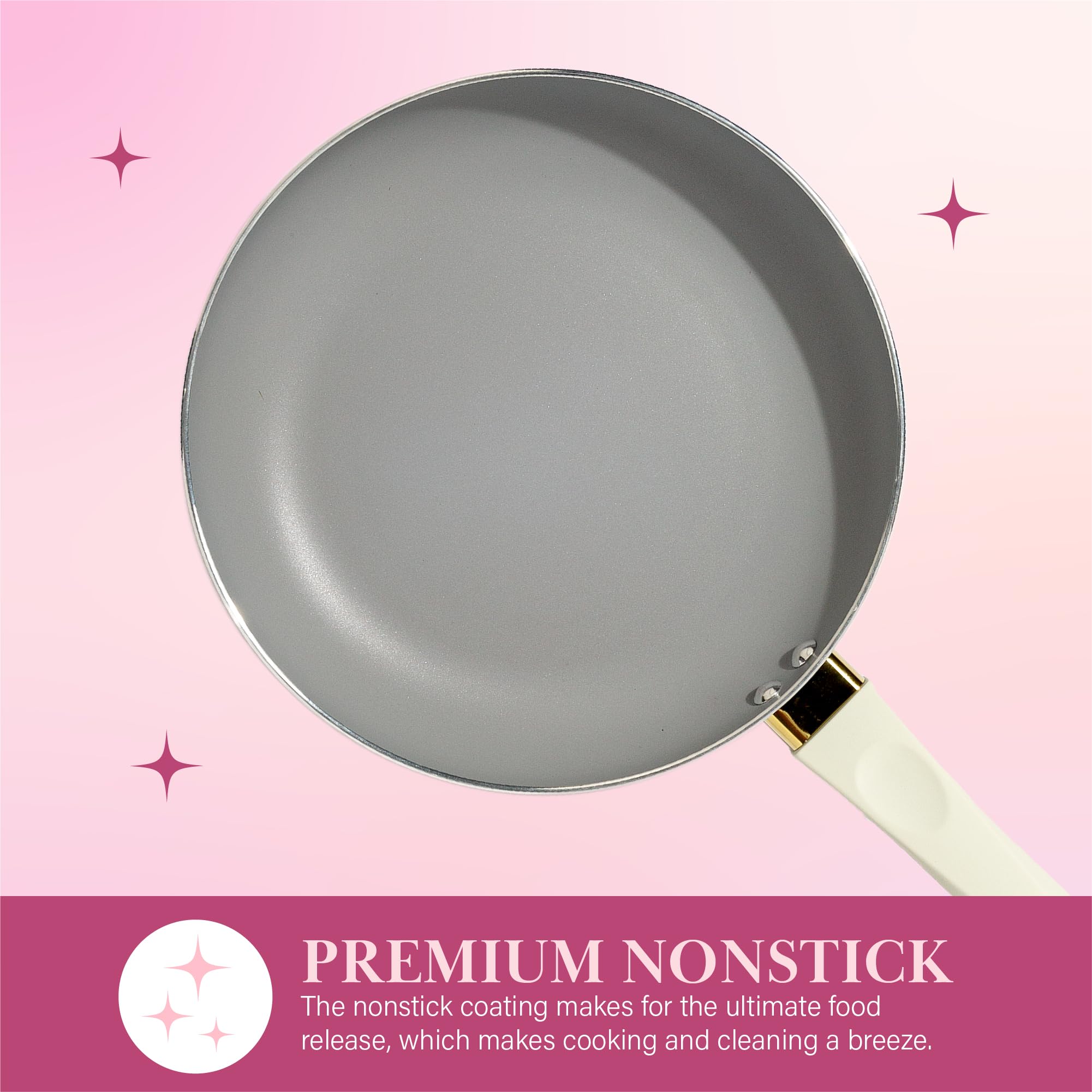 Paris Hilton arranged 12-piece set highlighting included pans, lids, and felt protectors