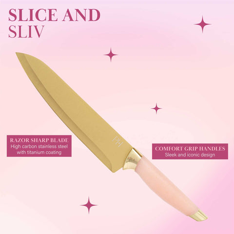 Paris Hilton pink handle with gold accents detail offering comfortable, secure grip