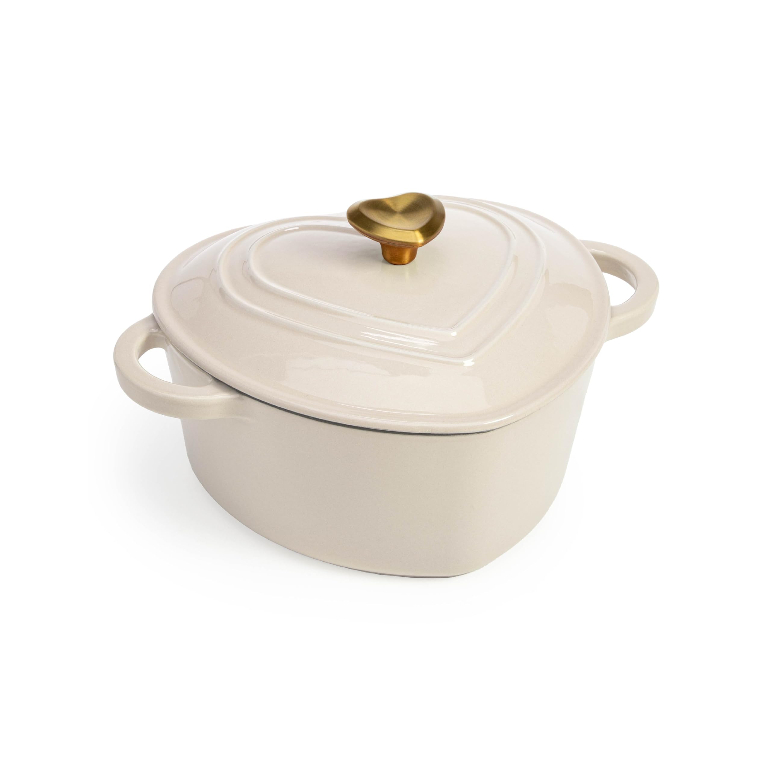 Paris Hilton heart-shaped Dutch oven front view shows elegant cream finish and cookware appeal