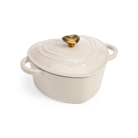 Paris Hilton heart-shaped Dutch oven front view shows elegant cream finish and cookware appeal