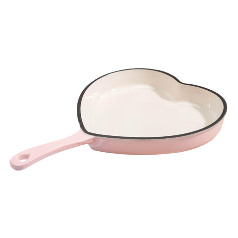 Paris Hilton heart skillet front view showing pink enamel and heart shape for stylish serving