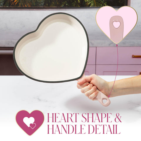 Paris Hilton heart skillet inside oven demonstrating oven-safe performance up to 500°F