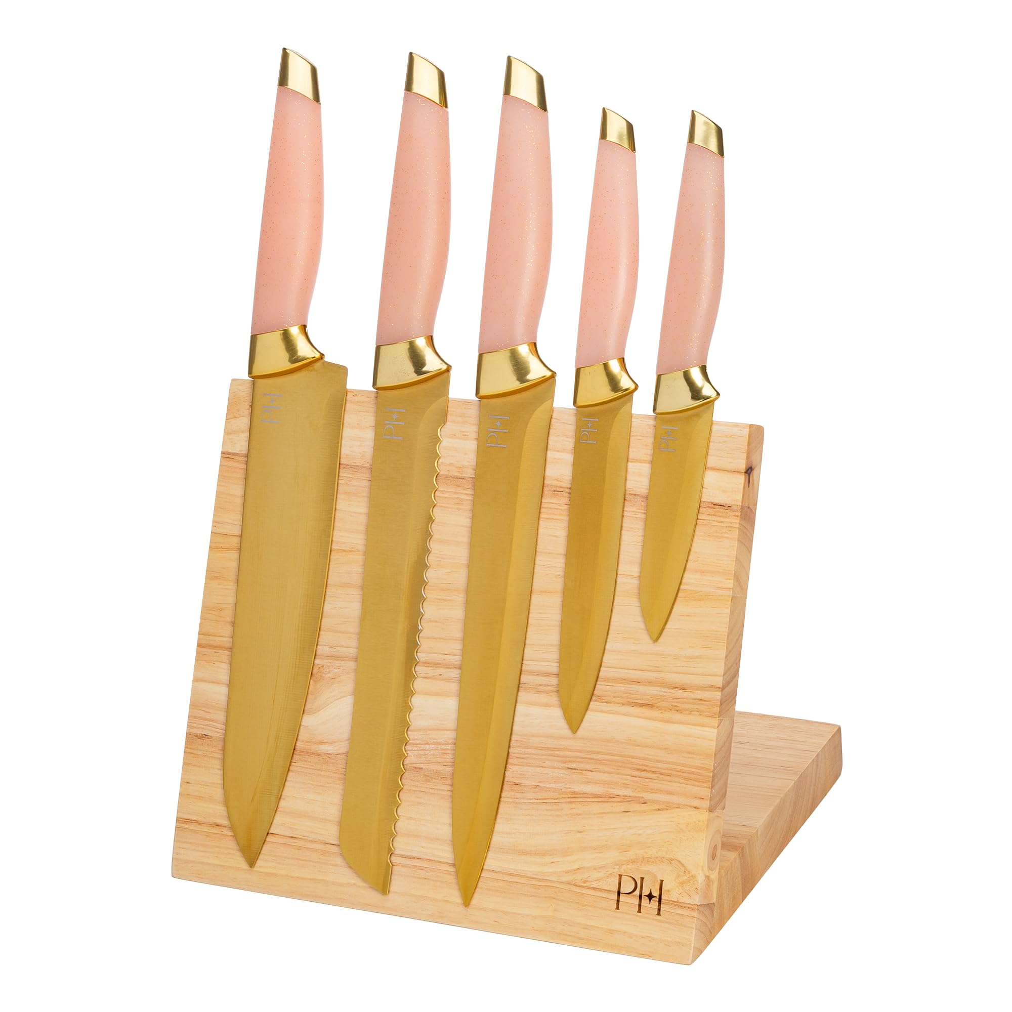 Paris Hilton front view of pink knife block showing organized display and convenience
